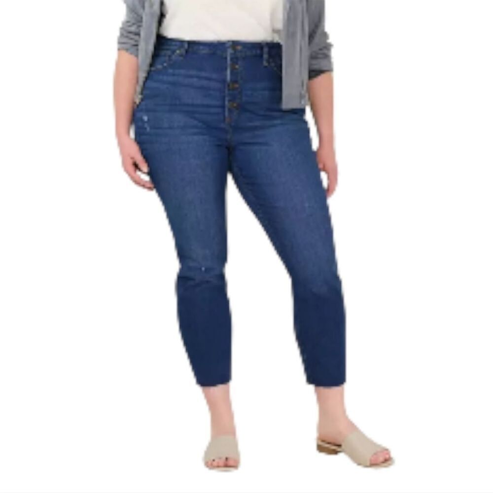 Laura Conrad Dark Wash High-Rise Raw Hem Skinny Ankle Jeans Size 14W
